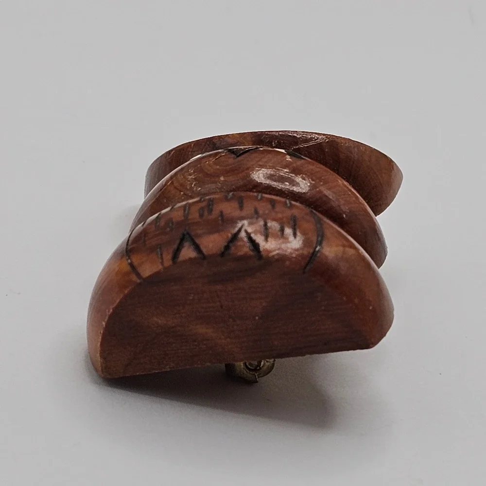 Hand Carved Wooden Owl Brooch Pin Figural Rustic Novelty Nature Forest Twee Cute